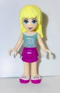 LEGO Friends Stephanie, Magenta Layered Skirt, Sand Green Top minifigure