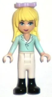 LEGO Friends Stephanie, White Riding Pants, Light Aqua Long Sleeve Top with Collar, Bow minifigure