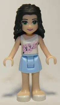 LEGO Friends Emma, Bright Light Blue Skirt, White Top with Pink Flowers minifigure