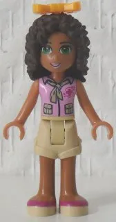 LEGO Friends Andrea, Tan Shorts, Bright Pink Top with Red Cross Logo and Scarf, Bright Light Orange Bow minifigure