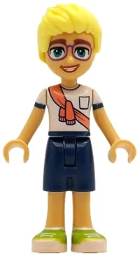 LEGO Friends Olly - White Shirt with Coral Scarf, Dark Blue Shorts, Lime Shoes minifigure