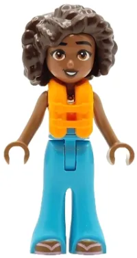 LEGO Friends Aliya - Coral Halter Top, Medium Azure Trousers Bell-Bottoms, Metallic Pink Flip Flops, Orange Life Jacket minifigure
