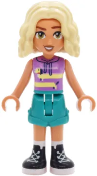 LEGO Friends Nova - Medium Lavender Sleeveless Hoodie with Dachshund, Dark Turquoise Shorts, Black Boots minifigure