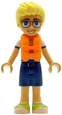 LEGO Friends Olly - White Shirt with Coral Scarf, Dark Blue Shorts, Lime Shoes, Orange Life Jacket minifigure