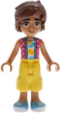 LEGO Friends Leo - Coral and Magenta Checkered Sleeveless Shirt, Yellow Cropped Trousers, Medium Azure Shoes minifigure