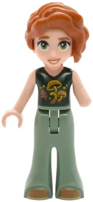 LEGO Friends Autumn - Dark Green Top with Mushrooms, Sand Green Trousers Bell-Bottoms, Medium Nougat Shoes minifigure