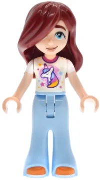 LEGO Friends Paisley - White Unicorn T-shirt, Bright Light Blue Trousers Bell-Bottoms, Orange Shoes minifigure