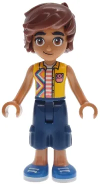 LEGO Friends Leo - Bright Light Orange Sleeveless Shirt, Dark Blue Cropped Trousers, Blue Shoes minifigure