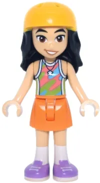 LEGO Friends Liann - Lime, Coral and Medium Azure Tank Top, Orange Skirt, Medium Lavender Shoes, Bright Light Orange Helmet minifigure