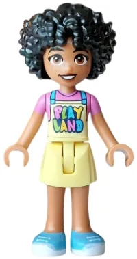 LEGO Friends Sonia - Bright Light Yellow 'PLAYLAND' Apron, Dark Pink T-Shirt, Medium Azure Shoes minifigure