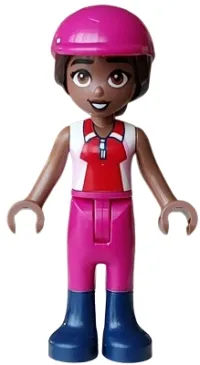 LEGO Friends Aliya - Bright Pink, Red and White Sleeveless Shirt, Magenta Trousers, Dark Blue Boots, Magenta Horse Riding Helmet minifigure