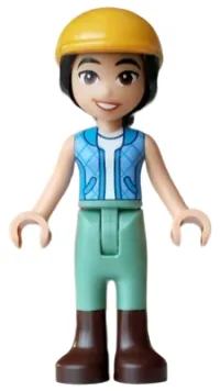 LEGO Friends Liann - Dark Azure and Bright Light Blue Vest  over White Top, Sand Green Trousers, Dark Brown Boots, Bright Light Orange Horse Riding Helmet minifigure