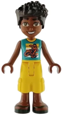 LEGO Friends Zac - Dark Tuquoise Shirt with Motorcycle, Yellow Cropped Trousers, Dark Green Sandals minifigure