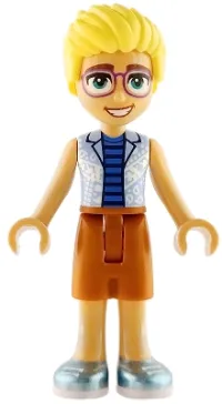 LEGO Friends Olly - Bright Light Blue Open Shirt, Dark Orange Shorts, Metallic Light Blue Shoes minifigure