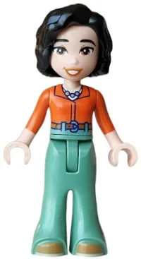 LEGO Friends Michelle - Reddish Orange Shirt, Sand Green Trousers Bell-Bottoms, Medium Nougat Shoes minifigure