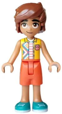 LEGO Friends Leo - Bright Light Orange Sleeveless Shirt, Reddish Orange Shorts, Dark Turquoise Shoes minifigure