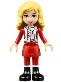 LEGO Friends Ewa - Red Skirt and Black Boots, Red and White Holiday Top with Scarf minifigure