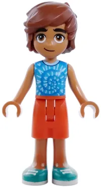 LEGO Friends Leo - Blue Sleeveless Shirt with Spiral, Reddish Orange Shorts, Dark Turquoise Shoes minifigure
