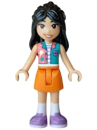 LEGO Friends Liann - Coral and Dark Turquoise Vest, Orange Skirt, Medium Lavender Shoes minifigure