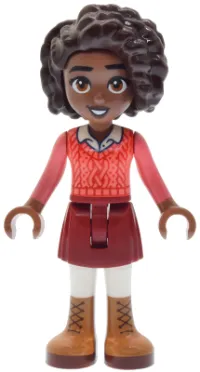 LEGO Friends Aliya - Coral Sweater Vest, Dark Red Skirt, Medium Nougat Boots minifigure