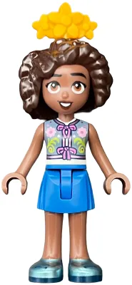 LEGO Friends Aliya - Sand Blue Vest, Blue Skirt, Metallic Light Blue Shoes, Bright Light Orange Flower Tiara minifigure