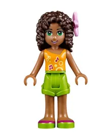 LEGO Friends Andrea, Lime Shorts, Bright Light Orange Top with Music Notes, Flower minifigure