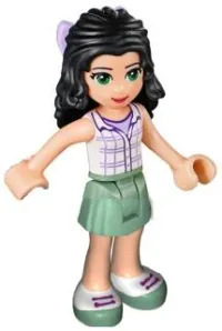 LEGO Friends Emma, Sand Green Skirt, White Plaid Button Shirt, Bow minifigure