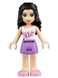 LEGO Friends Emma, Medium Lavender Skirt, White Top with Pink Flowers minifigure