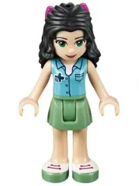 LEGO Friends Emma, Sand Green Skirt, Medium Azure Top with Cross Logo, Magenta Bow minifigure