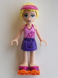 LEGO Friends Stephanie, Dark Purple Skirt, Bright Pink Top, Orange Roller Skates minifigure