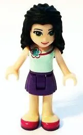 LEGO Friends Emma, Dark Purple Skirt, Light Aqua Top with Flower at Neck minifigure