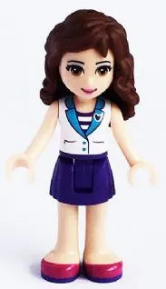 LEGO Friends Olivia, Dark Purple Skirt, White Top with Medium Azure Collar, Striped Inset minifigure