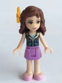 LEGO Friends Olivia, Medium Lavender Skirt, Dark Blue Vest Top, Flower minifigure