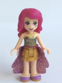 LEGO Friends Livi, Pearl Gold Layered Skirt, Gold Sequined Halter Top, Medium Lavender Sequined Cloth Skirt minifigure