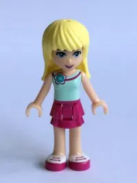LEGO Friends Stephanie, Magenta Layered Skirt, Light Aqua Top with Flower minifigure