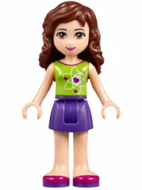 LEGO Friends Olivia, Dark Purple Skirt, Lime Top with Heart Electron Orbitals minifigure