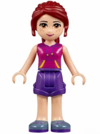 LEGO Friends Mia, Dark Purple Shorts, Magenta Top with Orange and Dark Purple Stripes minifigure