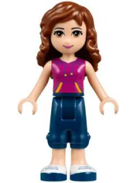 LEGO Friends Olivia, Dark Blue Cropped Trousers, Magenta Top with Yellow and Dark Purple Stripes minifigure