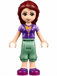 LEGO Friends Joy, Sand Green Cropped Trousers, Lavender and Dark Purple Vest Top over Bright Light Orange Shirt minifigure