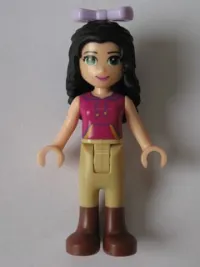 LEGO Friends Emma, Tan Riding Pants, Magenta Top with Yellow and Dark Purple Trim, Lavender Bow minifigure