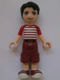 LEGO Friends Nate, Dark Red Cropped Trousers Large Pockets, Red and White Striped Shirt minifigure