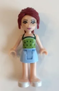 LEGO Friends Mia, Bright Light Blue Skirt, Lime Halter Top with Dark Green Dots minifigure