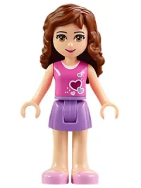 LEGO Friends Olivia, Medium Lavender Skirt, Dark Pink Top with Hearts and White Undershirt minifigure