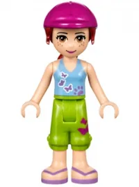 LEGO Friends Mia, Lime Cropped Trousers, Medium Blue Top with 3 Butterflies, Helmet minifigure