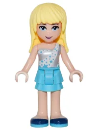 LEGO Friends Stephanie, Medium Azure Layered Skirt, White One Shoulder Top with Stars minifigure