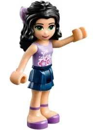 LEGO Friends Emma, Dark Blue Layered Skirt, Lavender Top with Flowers, Lavender Bow minifigure