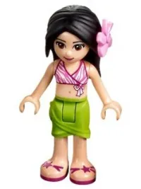 LEGO Friends Martina, Lime Wrap Skirt, Dark Pink and White Swimsuit Top, Bright Pink Flower minifigure
