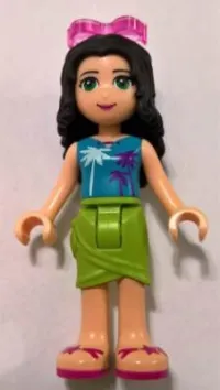 LEGO Friends Emma, Lime Wrap Skirt, Medium Azure Top with Palm Tree Pattern, Trans-Dark Pink Sunglasses minifigure