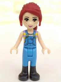 LEGO Friends Mia, Medium Blue Overalls, Striped Shirt, Dark Red Hair minifigure