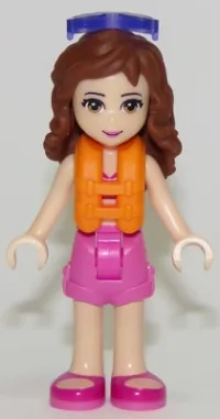 LEGO Friends Olivia, Dark Pink Shorts, Dark Pink and White Swimsuit Top, Life Jacket, Sunglasses minifigure